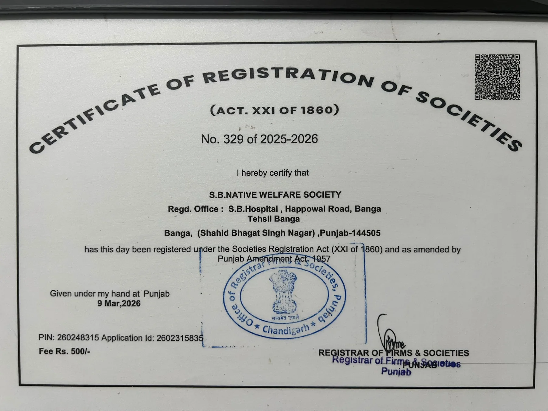 2026 registration certificate